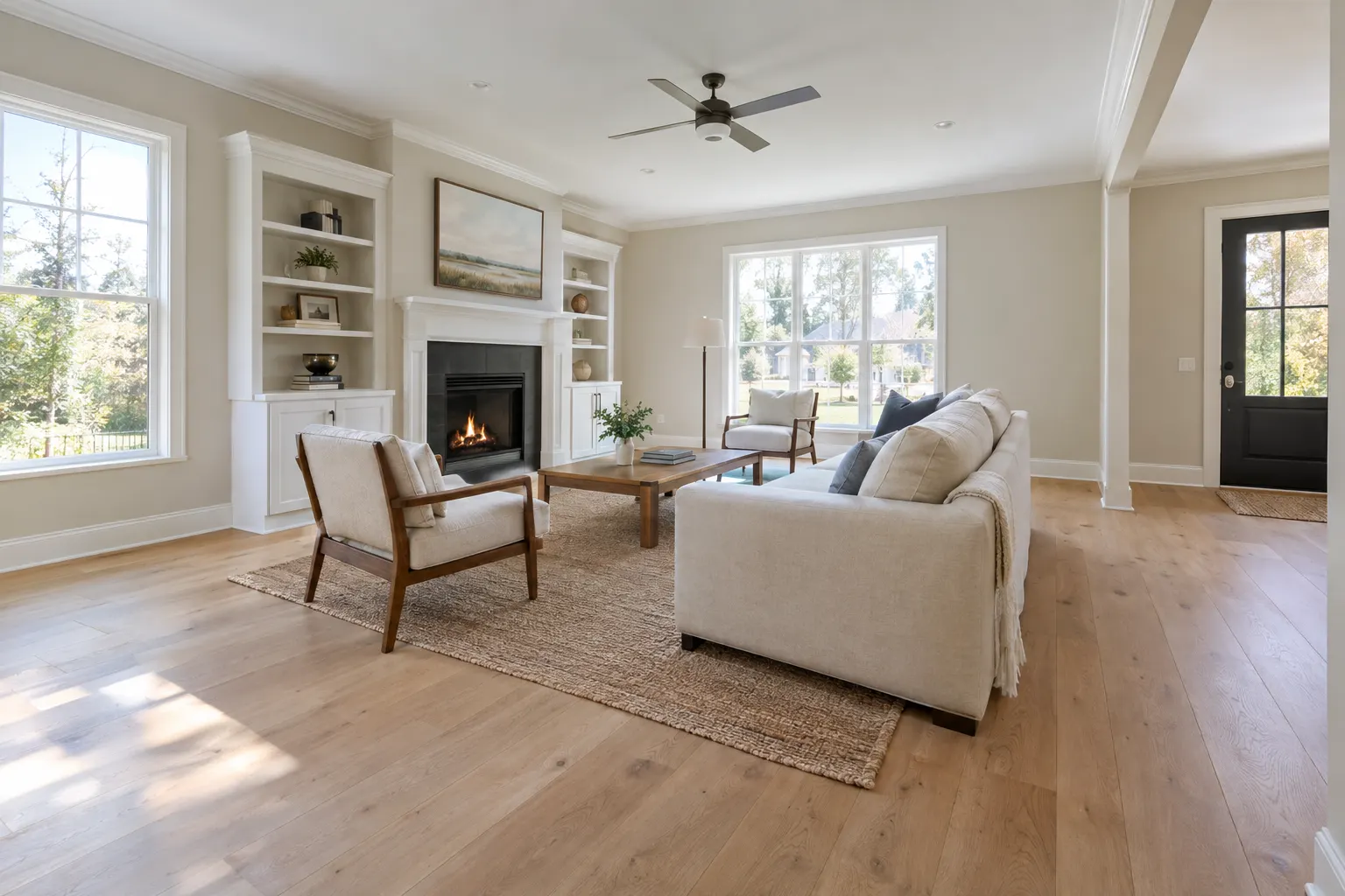 Living room with a light hardwood floor (sample photo, not a TKN project)
